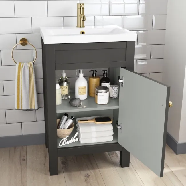 Bermuda Graphite Grey Basin Vanity 500mm - Brushed Brass Accents