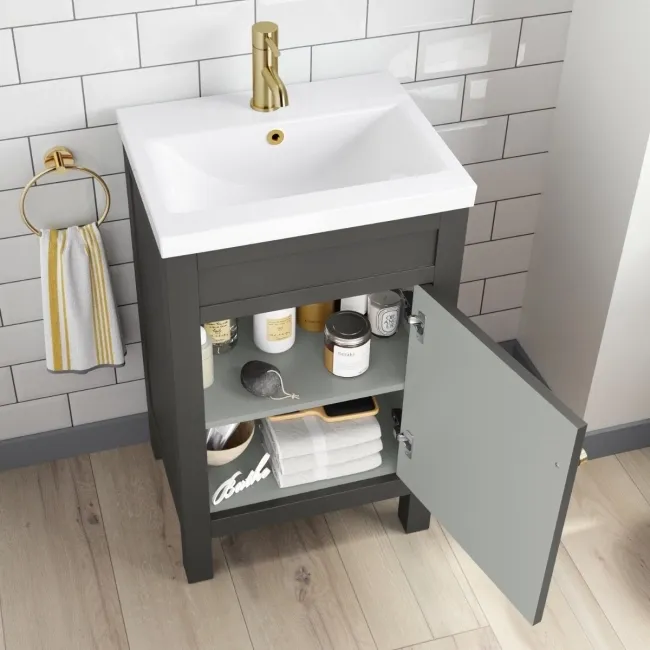 Bermuda Graphite Grey Basin Vanity 500mm - Brushed Brass Accents