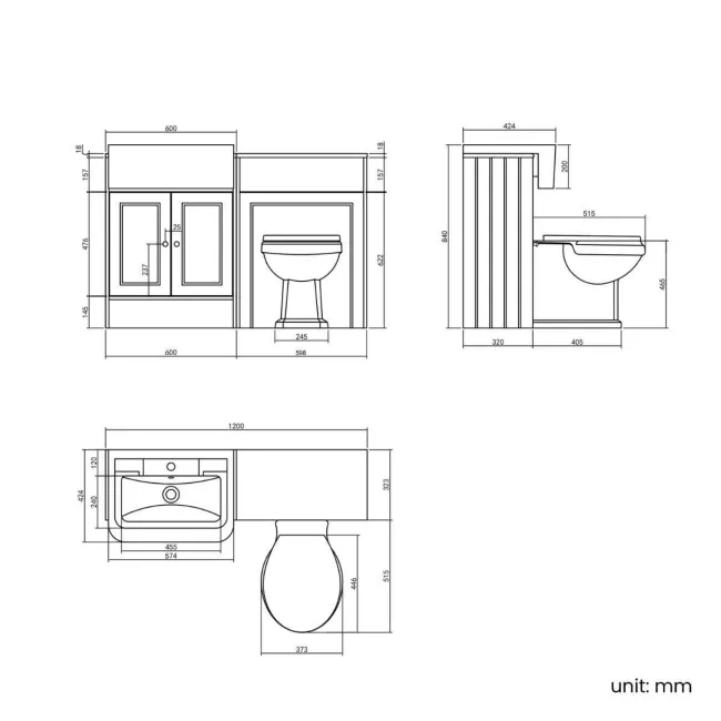 Monaco Dove Grey Combination Vanity Traditional Basin and Hudson Toilet with Wooden Seat 1200mm - Brushed Brass Accents