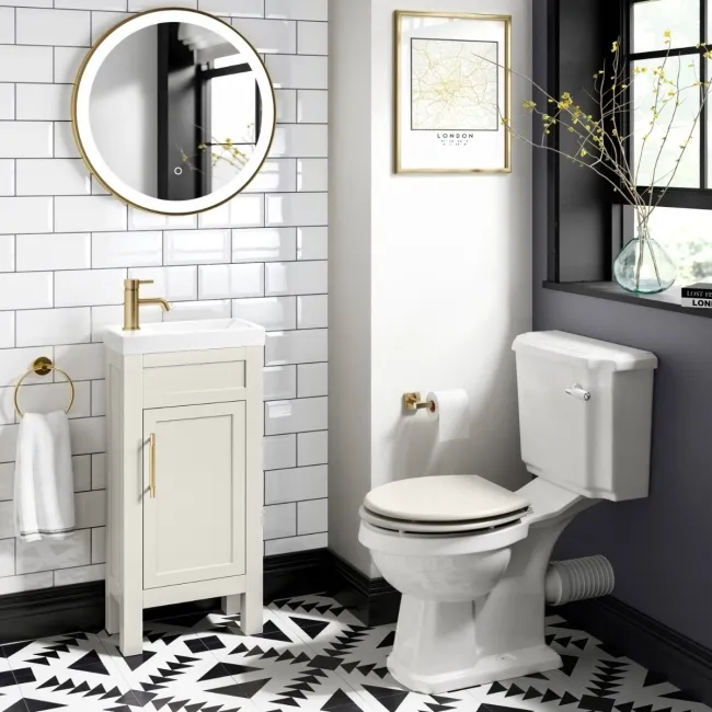 Bermuda Chalk White Cloakroom Basin Vanity 400mm - Brass Knurled Handles