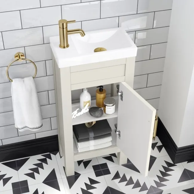 Bermuda Chalk White Cloakroom Basin Vanity 400mm - Brass Knurled Handles