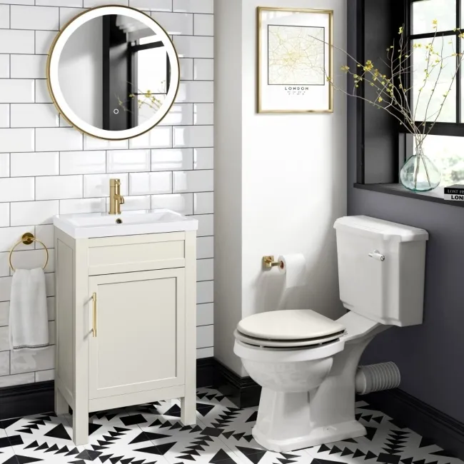 Bermuda Chalk White Basin Vanity 500mm - Brass Knurled Handles