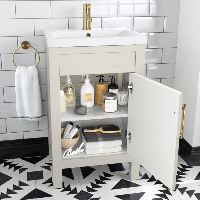 Bermuda Chalk White Basin Vanity 500mm - Brass Knurled Handles
