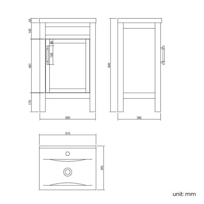 Bermuda Chalk White Basin Vanity 500mm - Brass Knurled Handles