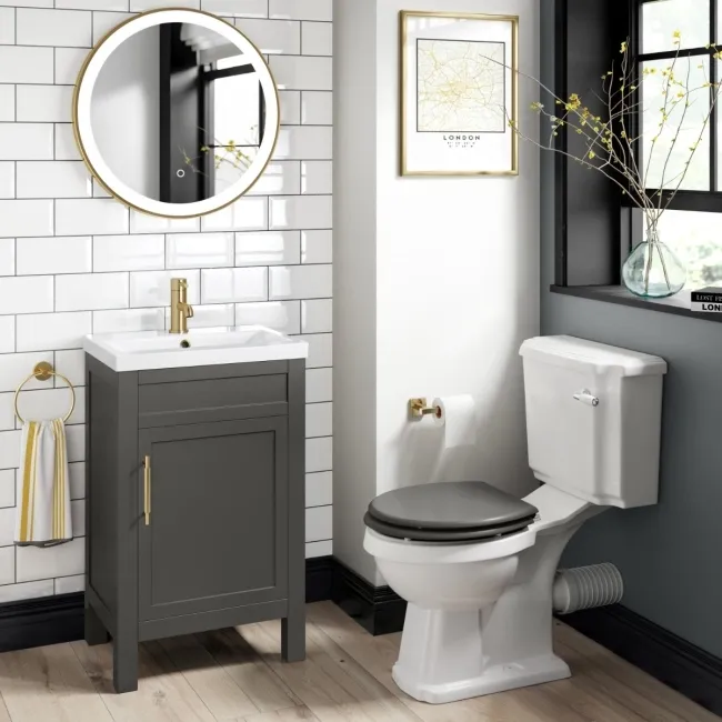 Bermuda Graphite Grey Basin Vanity 500mm - Brass Knurled Handles