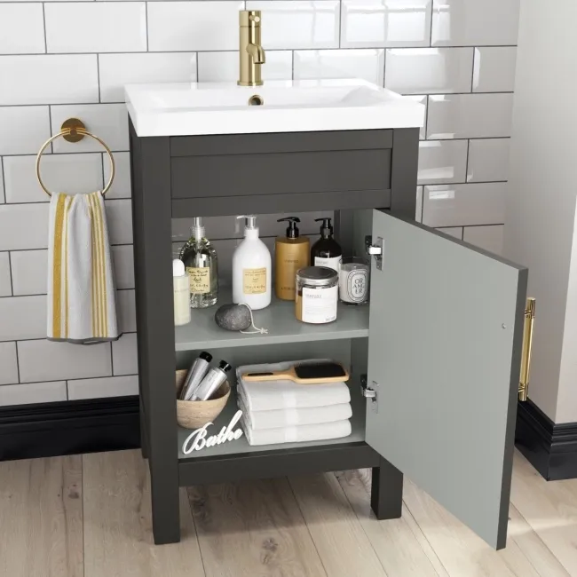 Bermuda Graphite Grey Basin Vanity 500mm - Brass Knurled Handles