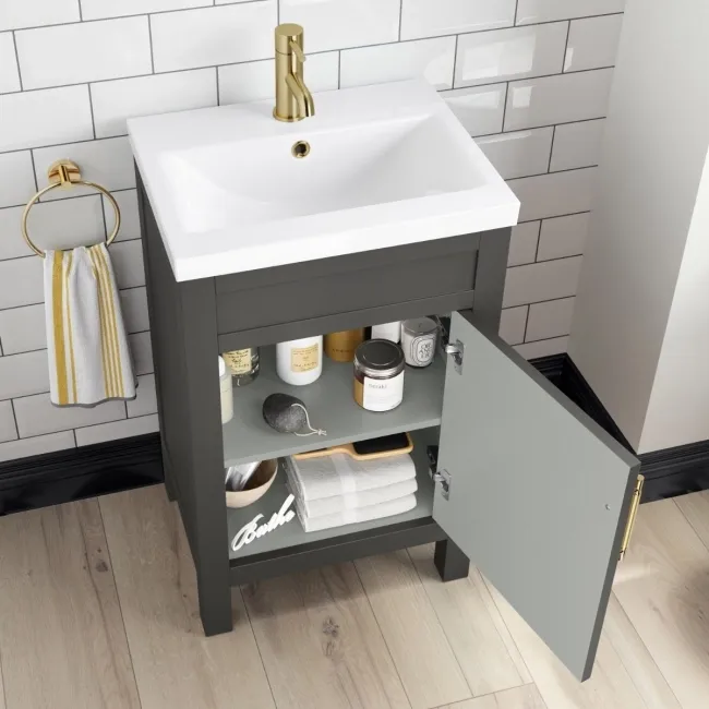 Bermuda Graphite Grey Basin Vanity 500mm - Brass Knurled Handles