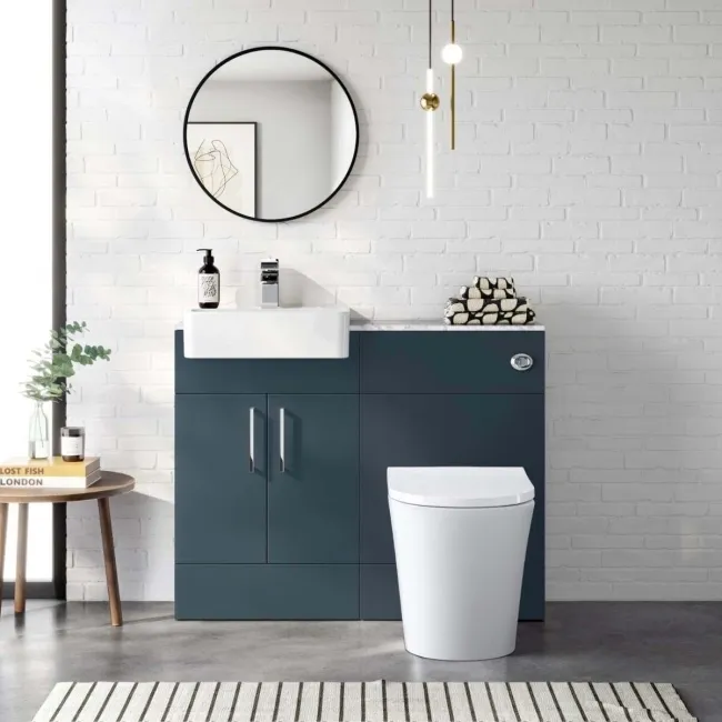 Harper Navy Blue Combination Vanity Basin with Marble Top & Tucson Toilet 1000mm