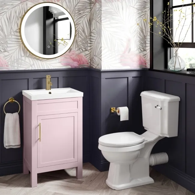 Bermuda Cashmere Pink Basin Vanity 500mm - Brass Knurled Handles