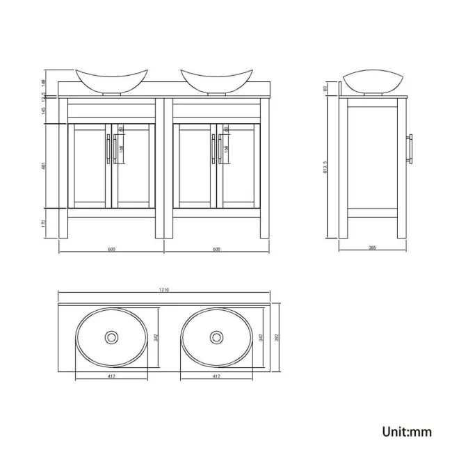 Bermuda Cashmere Pink Vanity with Marble Top & Oval Counter Top Basin 1200mm - Brass Knurled Handles