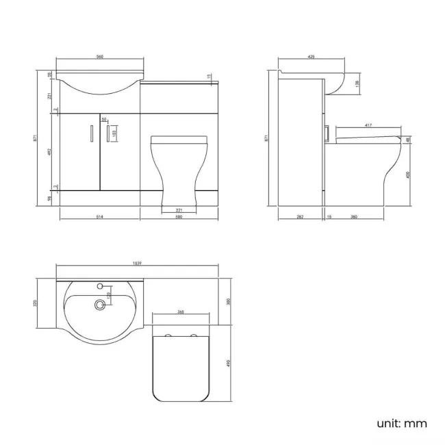 Quartz Gloss White Combination Vanity Basin and Houston Toilet 1050mm