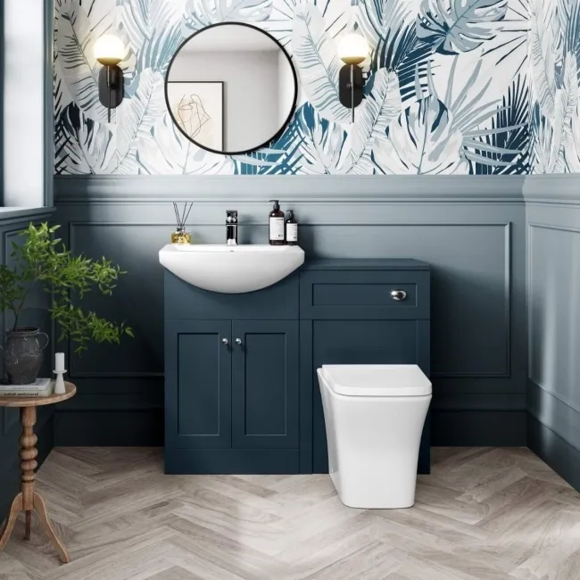 Capri Navy Blue Combination Vanity Basin and Houston Toilet 1050mm - Chrome Handles