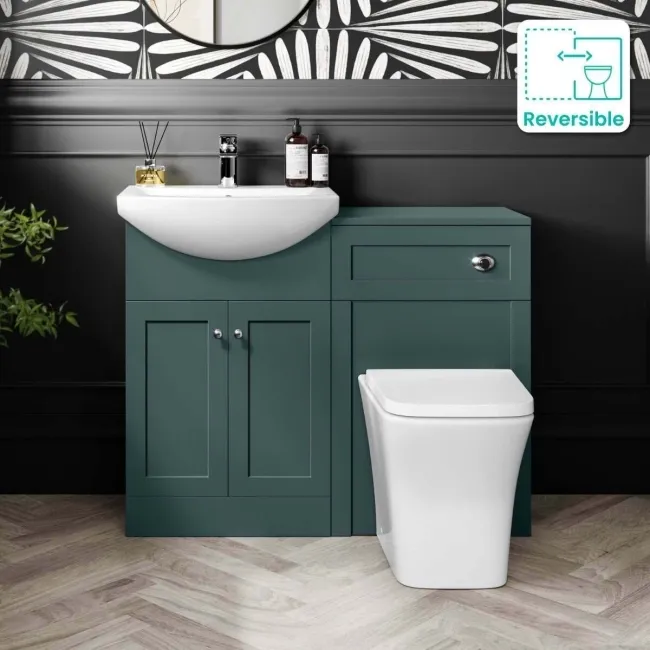 Capri Mystic Green Combination Vanity Basin and Houston Toilet 1050mm - Chrome Handles