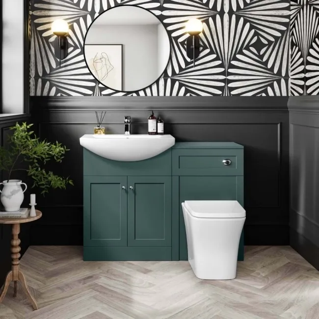 Capri Mystic Green Combination Vanity Basin and Houston Toilet 1150mm - Chrome Handles