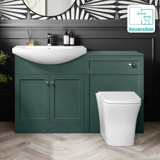 Capri Mystic Green Combination Vanity Basin and Houston Toilet 1350mm - Chrome Handles