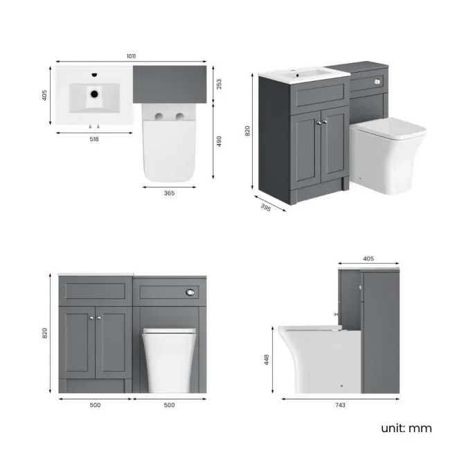 Milos Fog Grey Combination Vanity Basin and Houston Toilet 1000mm - Chrome Handles