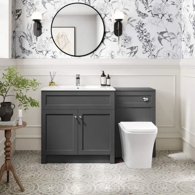 Milos Slate Grey Combination Vanity Basin and Houston Toilet 1300mm - Chrome Handles