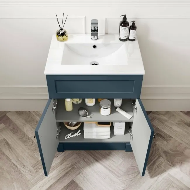 Milos Navy Blue Combination Vanity Basin and Houston Toilet 1100mm - Chrome Handles