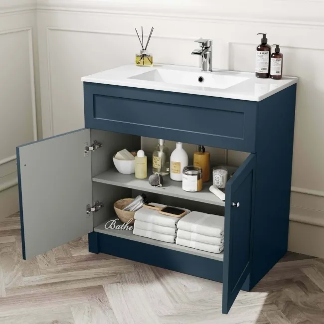 Milos Navy Blue Combination Vanity Basin and Houston Toilet 1300mm - Chrome Handles