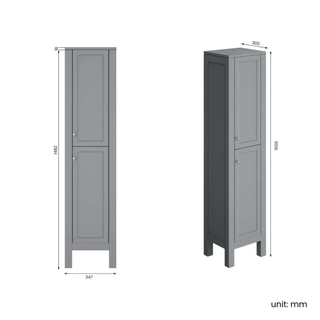 Bermuda Dove Grey Floor Standing Tall Cabinet 1500x350mm