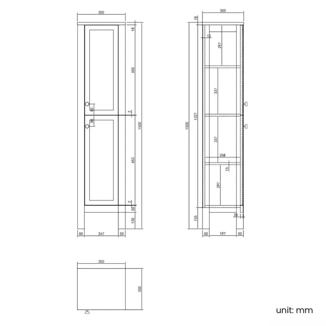 Bermuda Dove Grey Floor Standing Tall Cabinet 1500x350mm