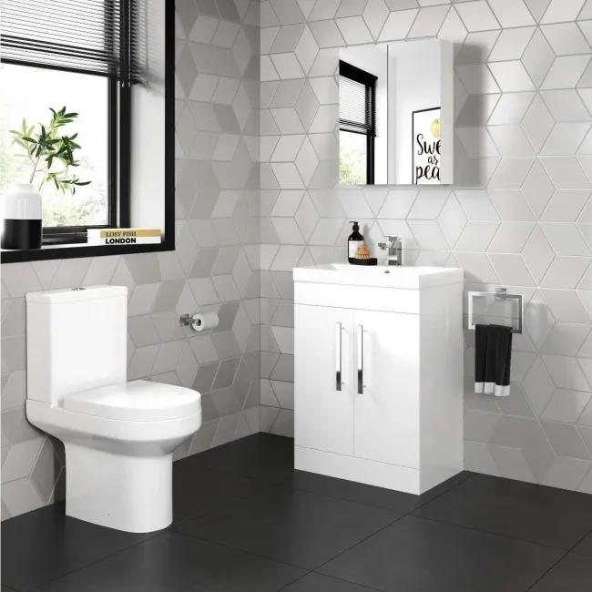 Avon Gloss White Basin Vanity 600mm and Toilet Set