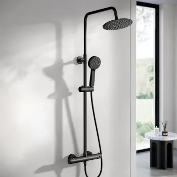 Matt Black Round Thermostatic Shower