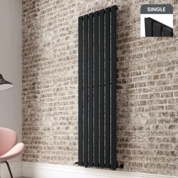 Faro Matt Black Single Flat Panel Vertical Radiator 1800x490mm