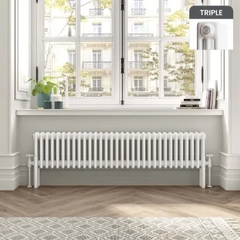 Athens White Triple Column Horizontal Traditional Radiator 300x1415mm
