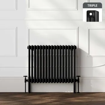 Athens Matt Black Triple Column Horizontal Traditional Radiator 600x785mm