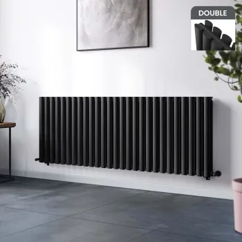Marbella Matt Black Double Oval Panel Radiator 600x1620mm