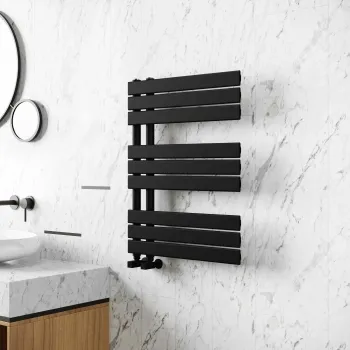 Seville Matt Black Designer Flat Panel Heated Towel Rail 800x600mm