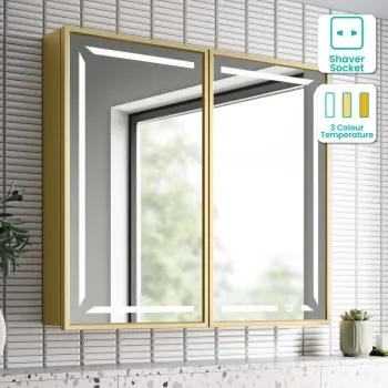 Mia Matt Brass Illuminated LED Mirror Cabinet 710x800mm