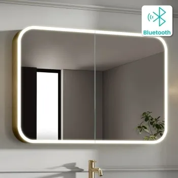 Willow Brushed Brass Illuminated LED Mirror Cabinet With BLUETOOTH Speaker & USB Port 700x1000mm