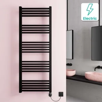 Valetta Electric Matt Black Square Heated Towel Rail 1600x600mm