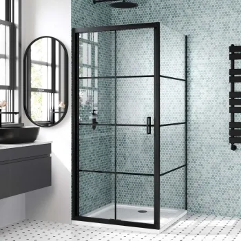 London Matt Black Grid 6mm Bifold Shower Enclosure 900x900mm