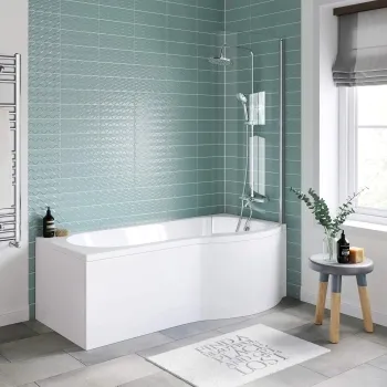 P Shaped 1700 Shower Bath with Front Panel & 4mm Screen - Right Handed