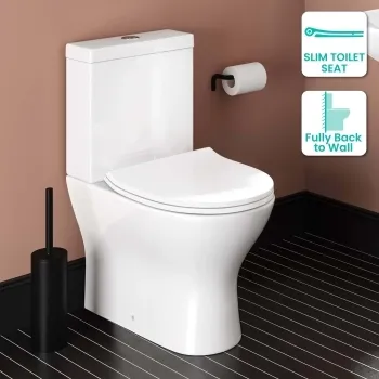 Orlando Rimless Fully Back to Wall Close Coupled Toilet With Soft Close Slim Seat