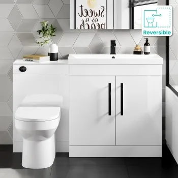 Avon Gloss White Combination Vanity Basin and Miami Toilet 1300mm - Black Accents