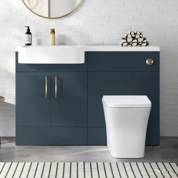 Harper Navy Blue Combination Vanity Basin and Houston Toilet 1200mm - Brushed Brass Accents - Left Handed