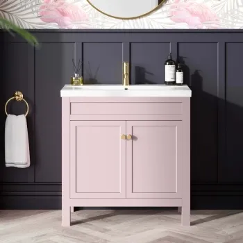 Bermuda Cashmere Pink Basin Vanity 800mm - Brushed Brass Accents