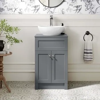Milos Fog Grey Vanity with Oval Basin 500mm - Brushed Handles