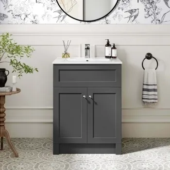 Milos Slate Grey Basin Vanity 600mm - Chrome Handles