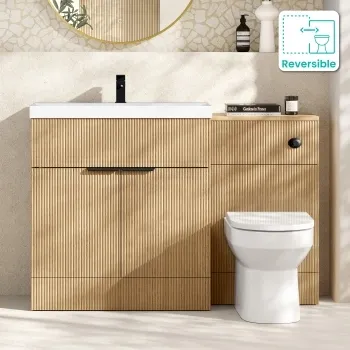 Havana Fluted Country Oak Combination Vanity Basin and Miami Toilet 1300mm - Black Accents