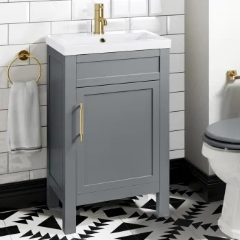Bermuda Dove Grey Basin Vanity 500mm - Brass Knurled Handles