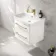Omaha Gloss White Wall Hung Basin Drawer Vanity 600mm - Brushed Brass Accents