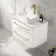 Omaha Gloss White Wall Hung Drawer Vanity with Marble Top & Marin Basin 800mm - Brushed Brass Accents