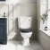 Hudson Traditional Close Coupled Toilet With Inky Blue Wooden Seat - Brushed Brass Lever