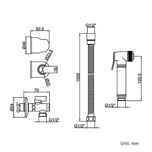 Chrome Douche Kit with Wall Outlet