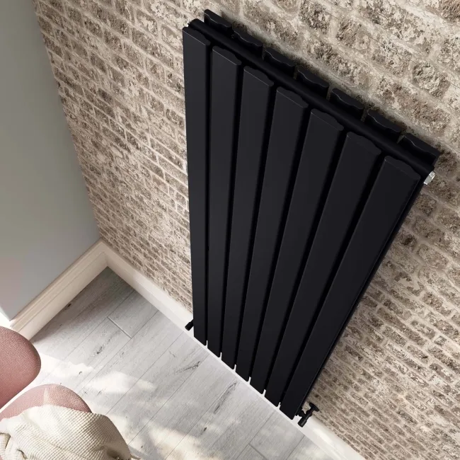 Faro Matt Black Double Flat Panel Vertical Radiator 1600x490mm
